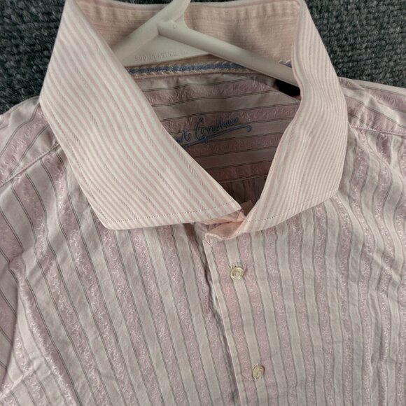 Robert Graham Button Up Shirt Cotton Pink Striped 16 Textured Floral Intricate - Picture 7 of 16